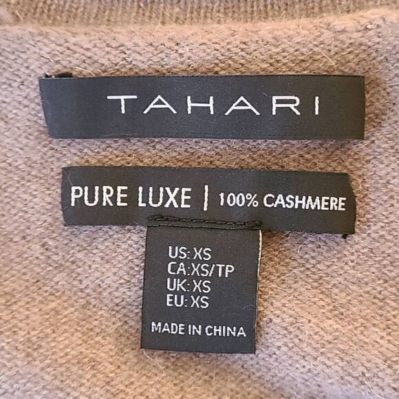 Tahari Tan Cashmere Longer Open Cardigan Sweater Size XS - Picture 5 of 11